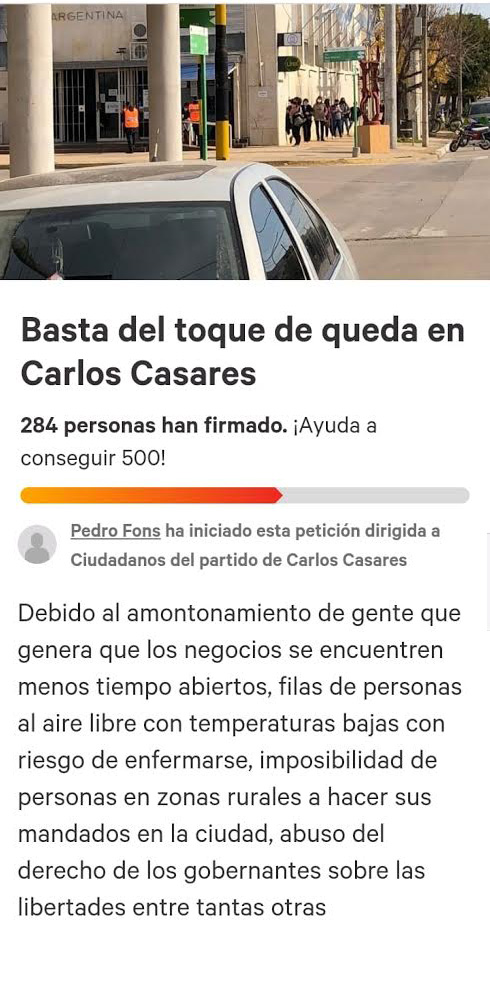 VECINO QUE SE OPONE AL “TOQUE DE QUEDA” INICIA UNA JUNTA DE FIRMAS